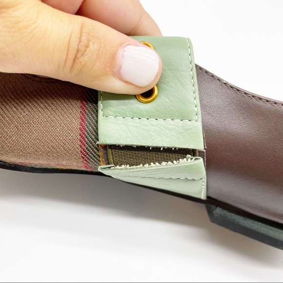 Beau Today Plaid Belt Square Toe Flat Loafers Brown Green Size 37 - Picture 5 of 11